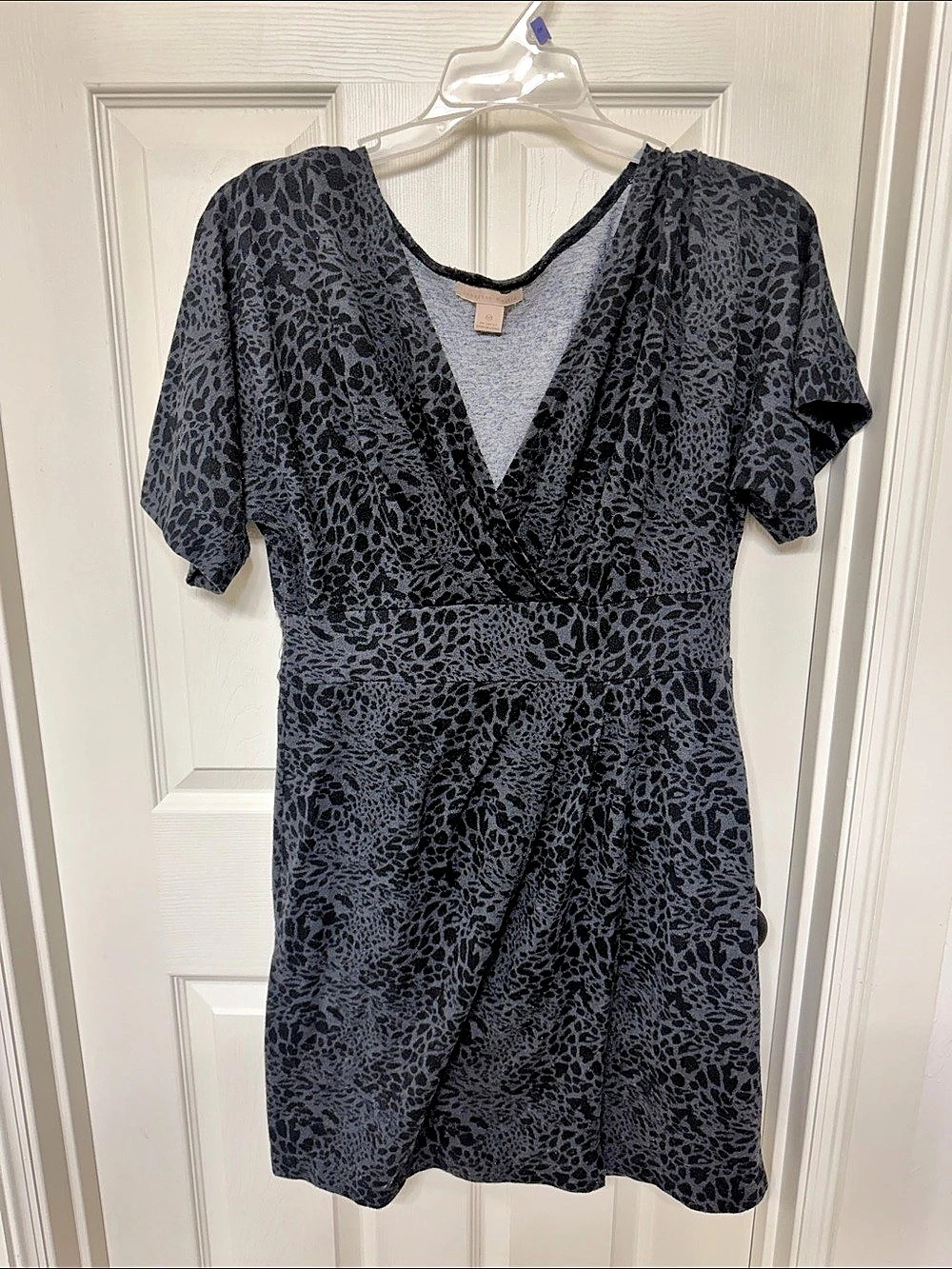 Jonathan Martin Animal Print Wrap Mini Dress in Gray & Black